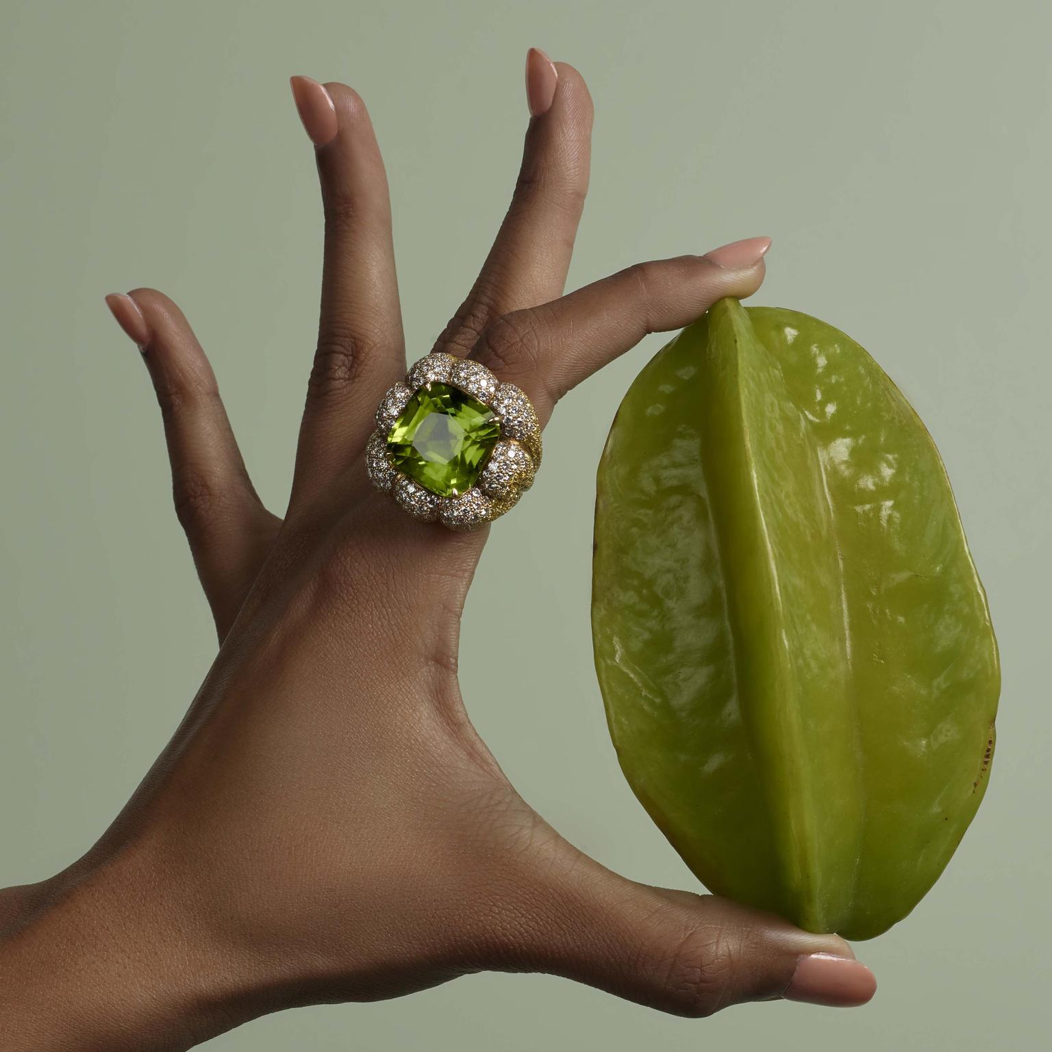 Margot McKinney Peridot and Diamond cocktail ring 