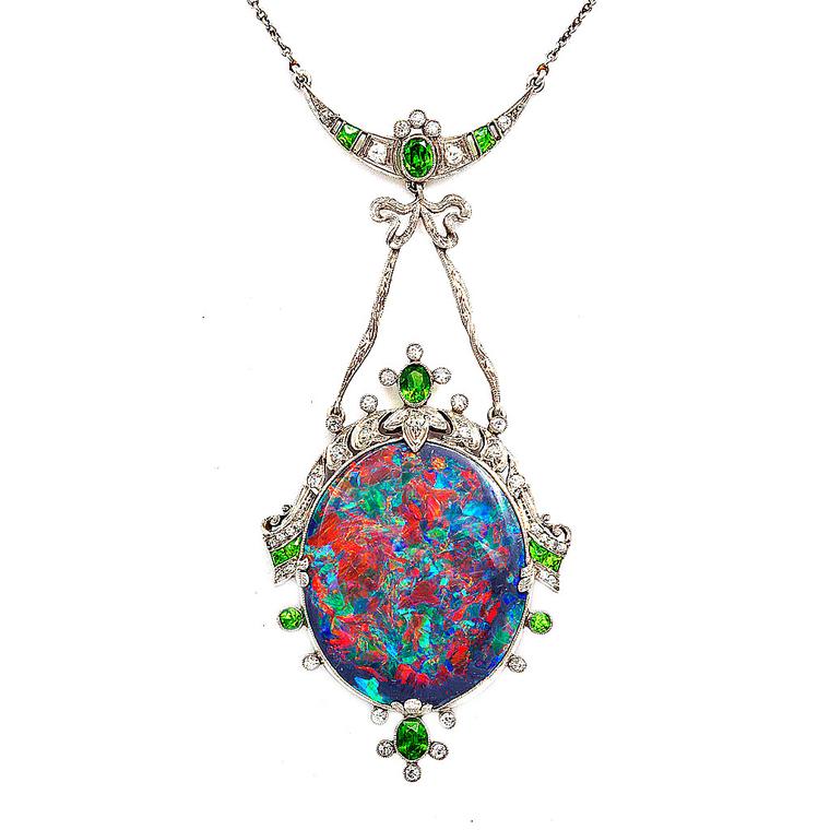 A La Vieille Russie antique black opal pendant