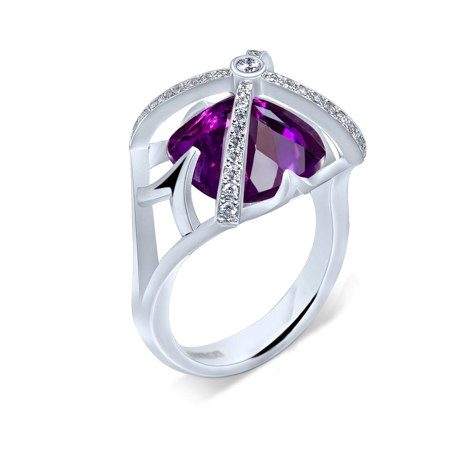 Alexander Davis Dark Romance amethyst ring in white gold