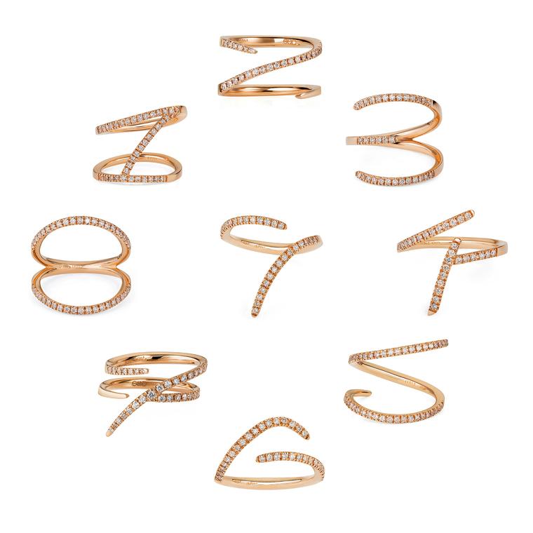 Sarah Ho rose gold and diamond Numerati rings