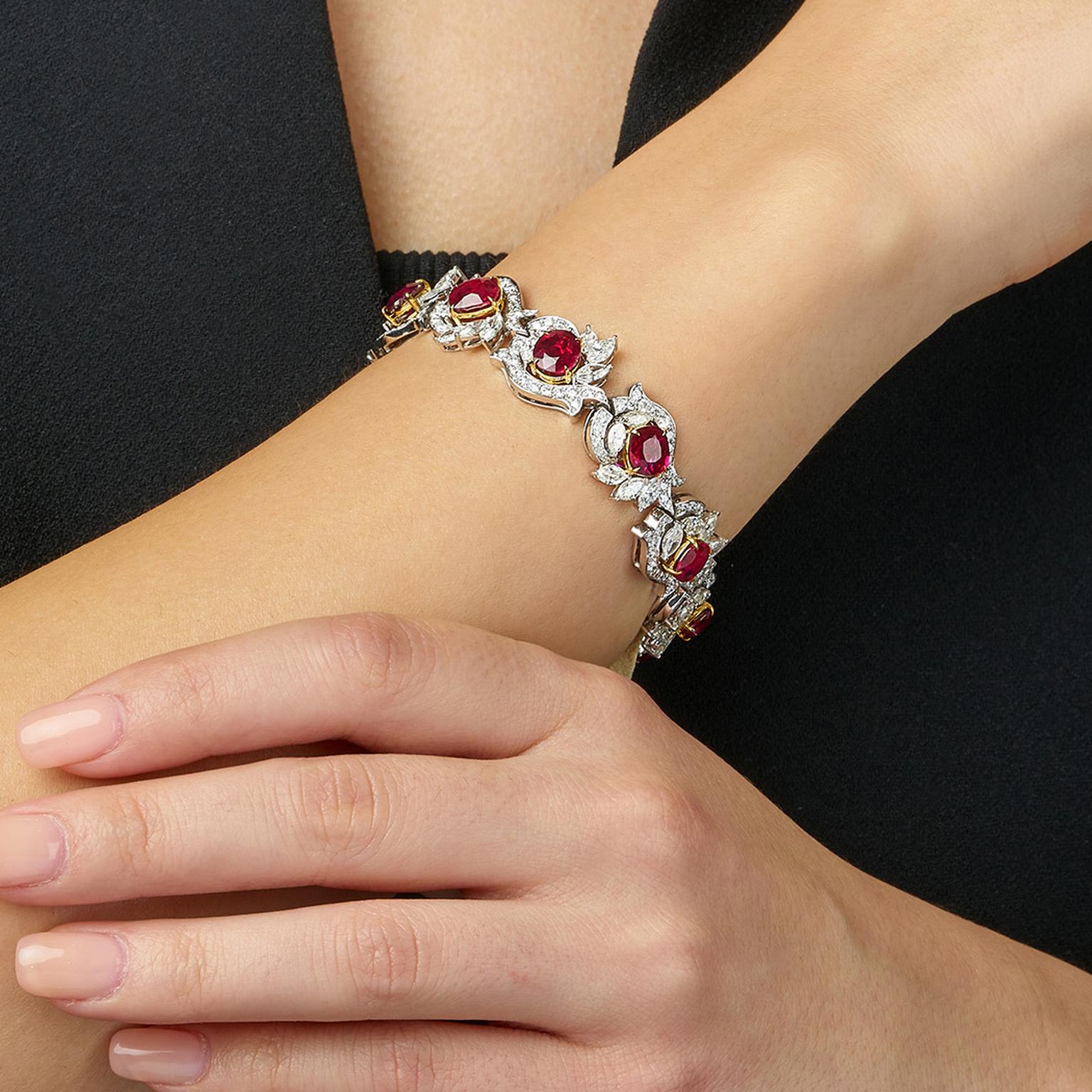 Lot 587 Ruby and diamonds Bracelet Phillips Auction on model