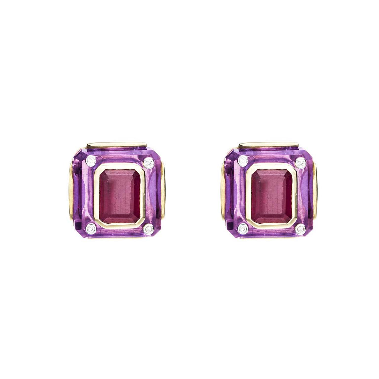 Kara Ross Cava earrings in amethyst and ruby