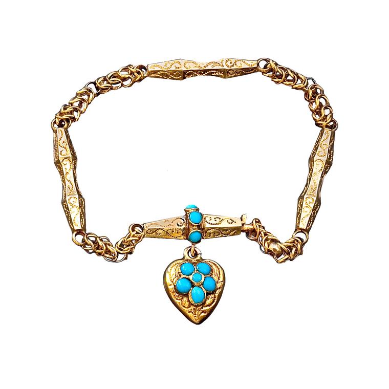 Romanov gold and turquoise forget me not locket bracelet