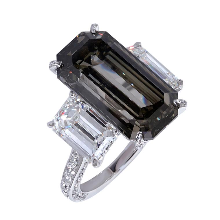 Moussaieff 11.07-carat Fancy Dark Grey emerald-cut diamond ring