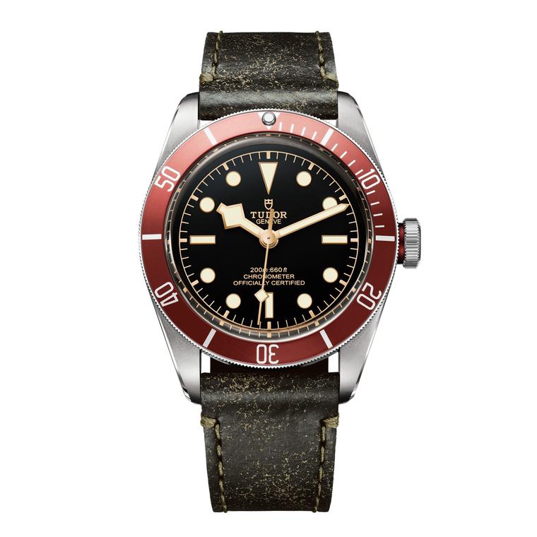 Tudor Heritage Black Bay watch with aged leather strap