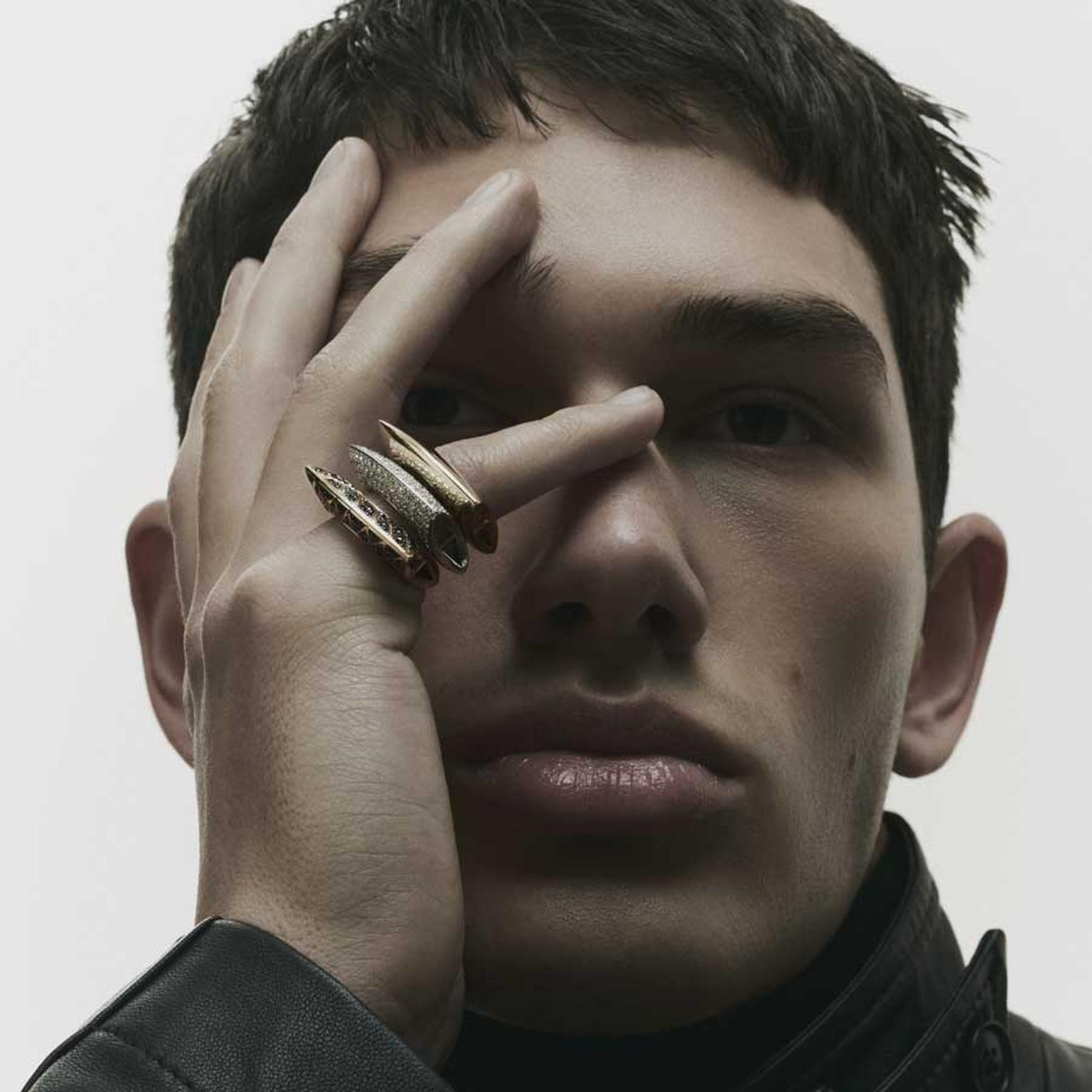 Dries Criel Lotus rings on male model