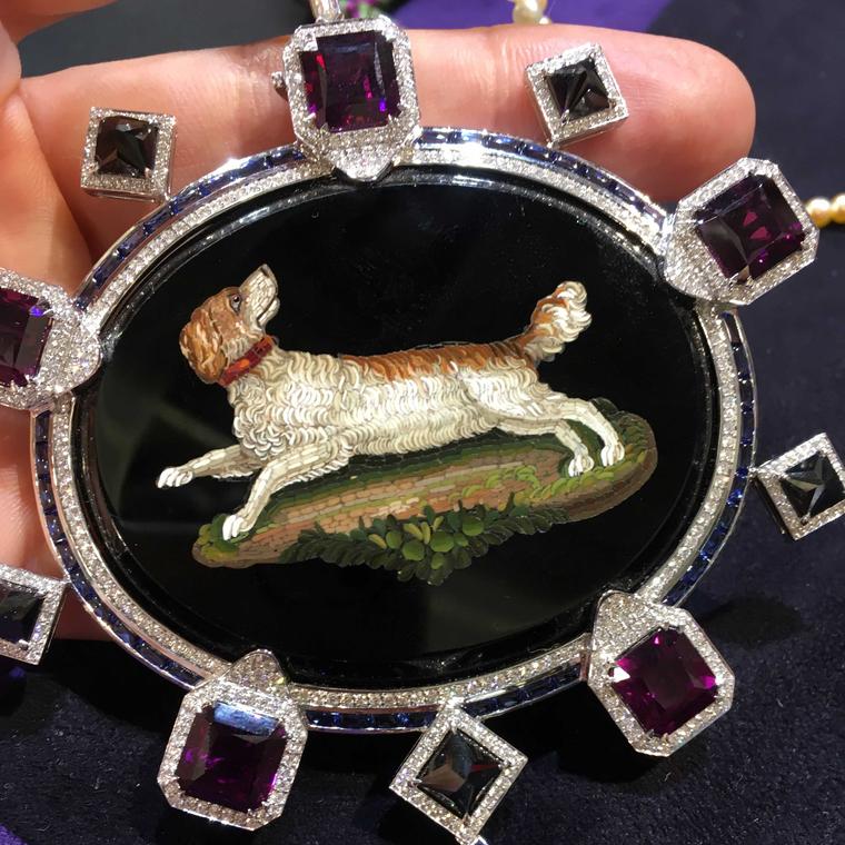 Alessio Boschi micro mosaic dog brooch