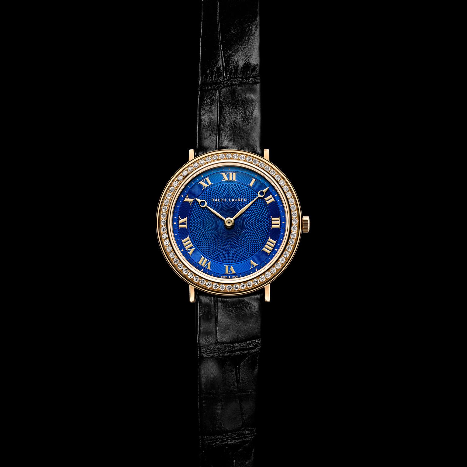 Ralph Lauren Slim Classique 32mm blue dial with diamonds