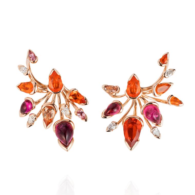 Bromelia multi-coloured gemstone earrings in rose gold