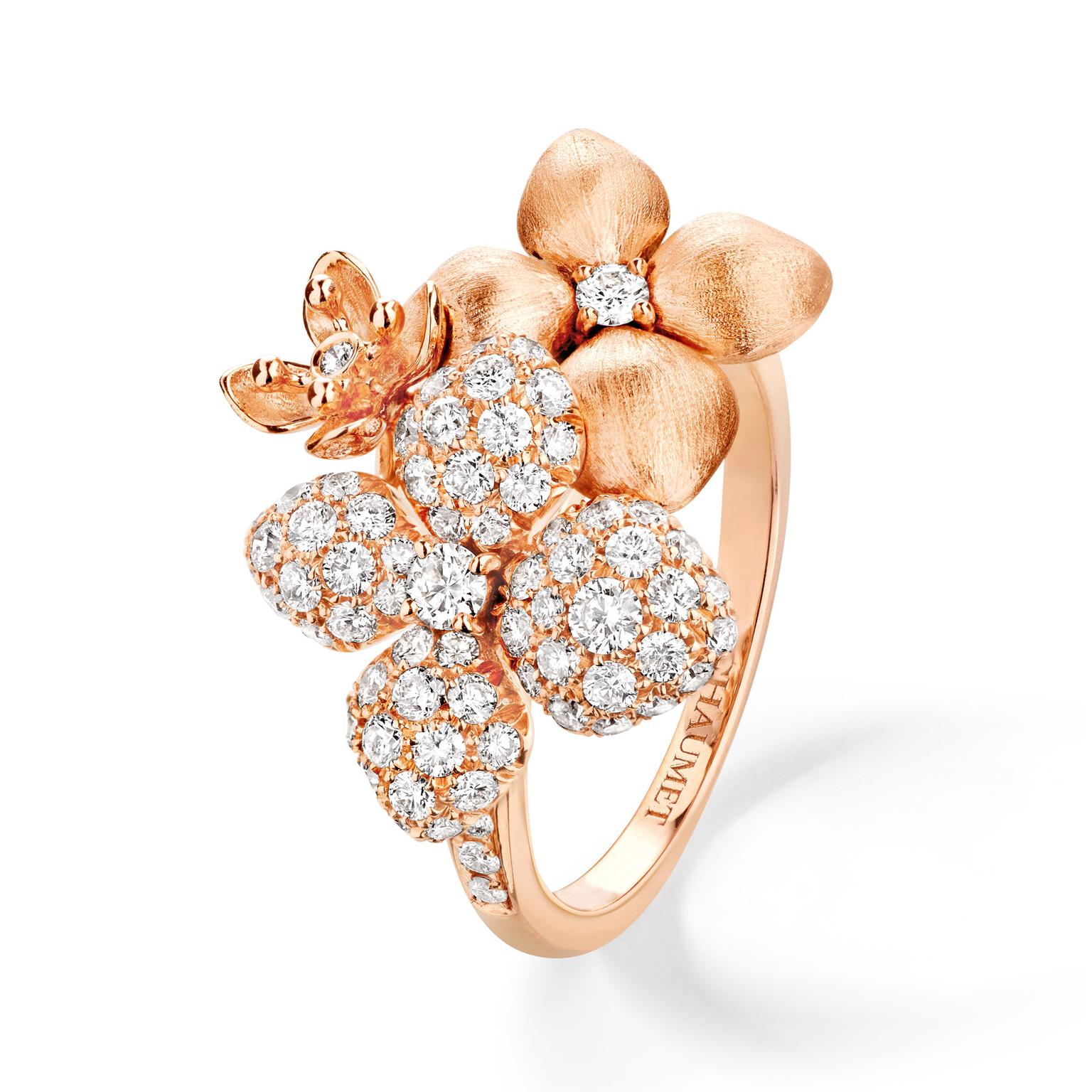 Hortensia Astres d or brushed rose gold and diamond ring Chaumet