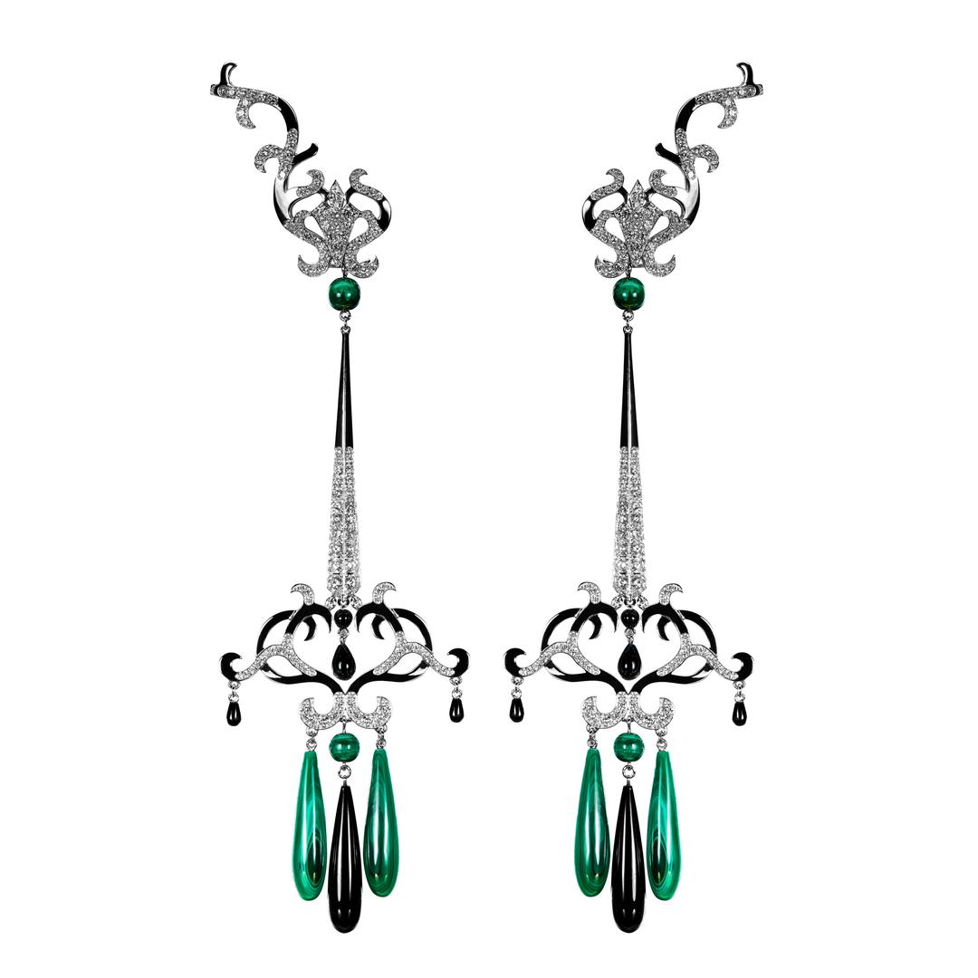 Dionea Orcini Amanee Green Agate Diamond And Gold Earrings