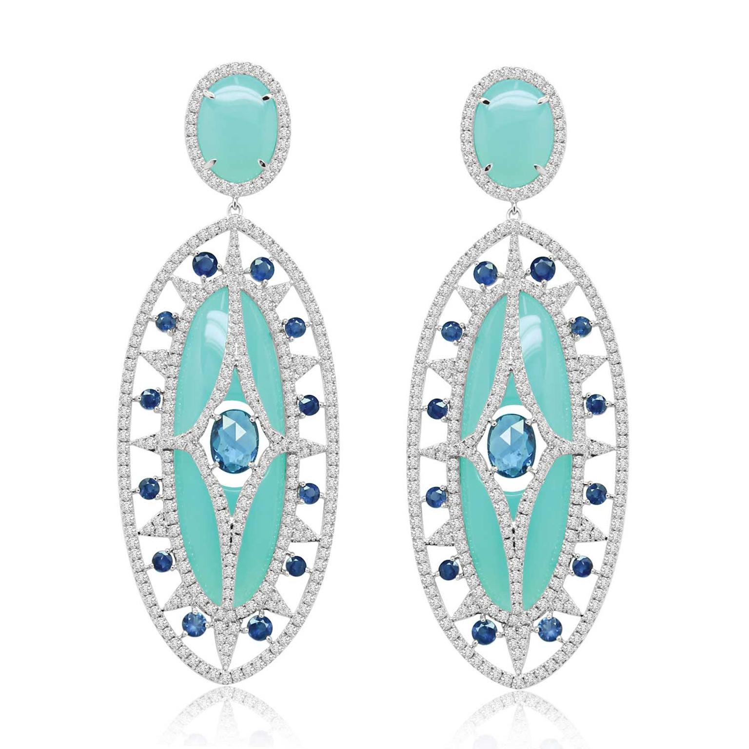 Sutra turquoise, sapphire and diamond earrings