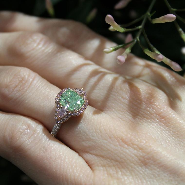 2.40 carat Fancy Vivid green diamond ring