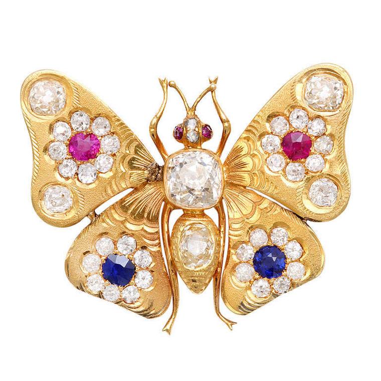 Antique brooches A La Vieille Russie Victorian gem-set butterfly