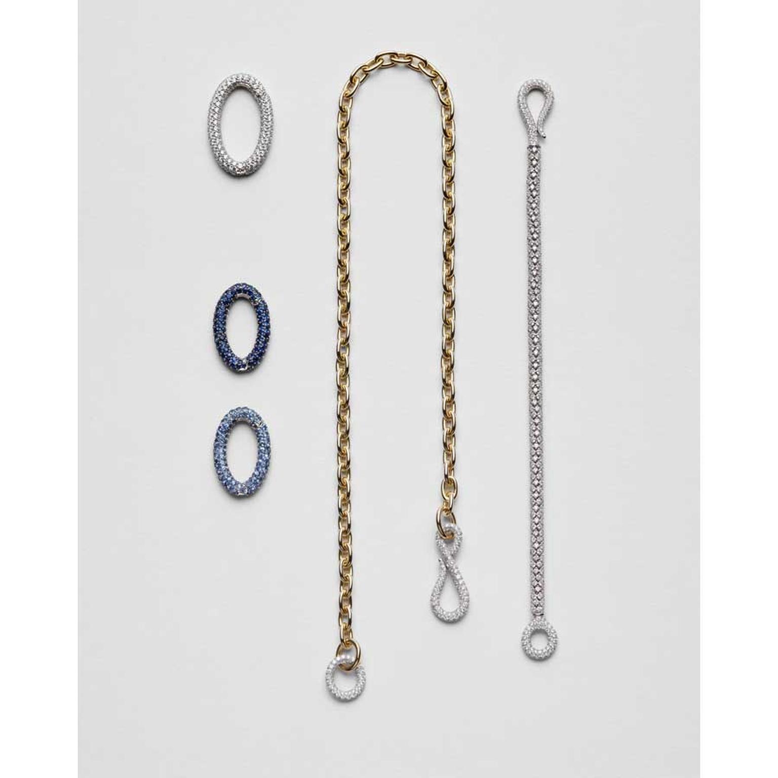 Vescovi Milano Odea Calipso suite components in platinum with diamonds and sapphires