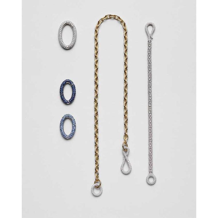 Vescovi Milano Odea Calipso suite components in platinum with diamonds and sapphires