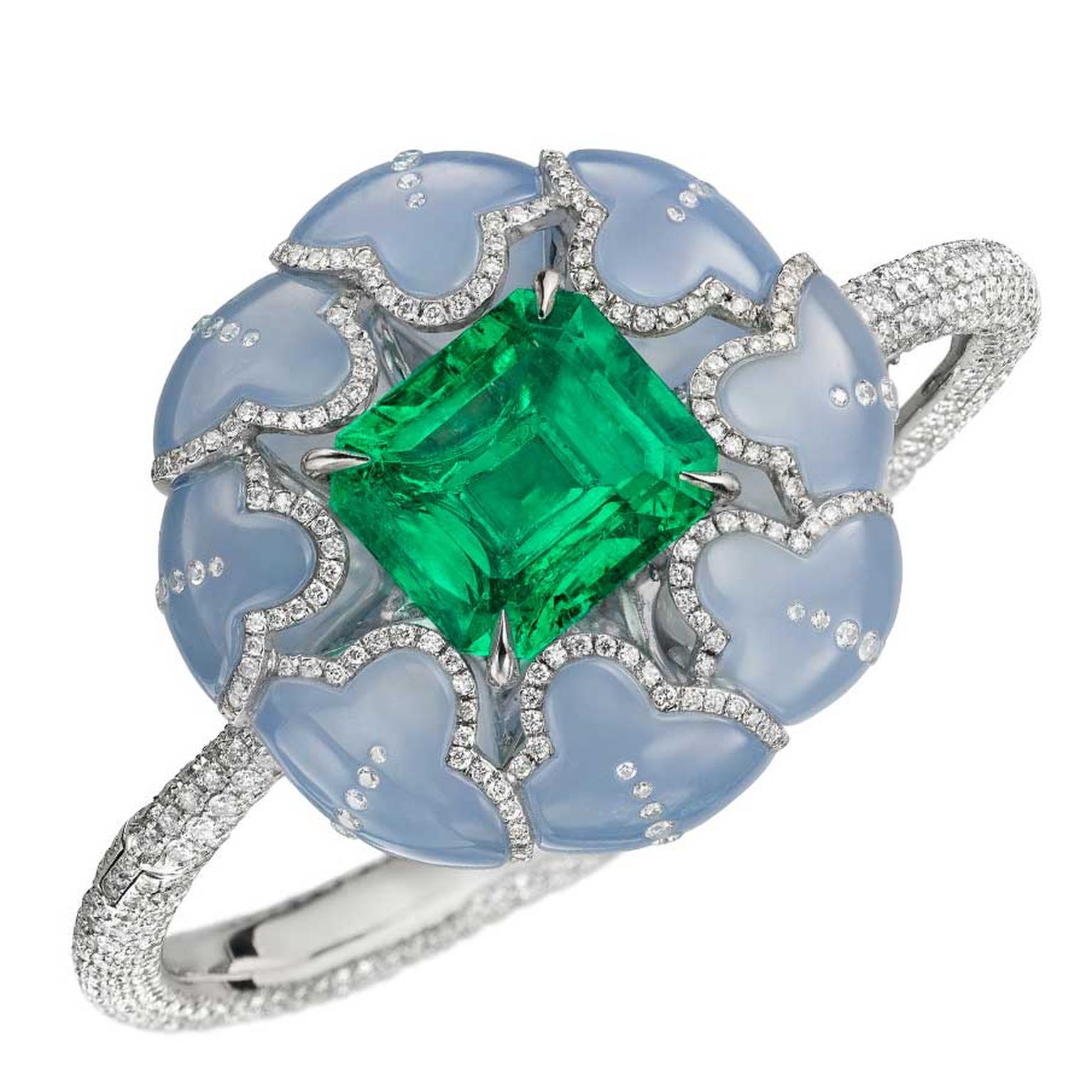 Boghossian Jewels blue chalcedony and Colombian emerald bracelet