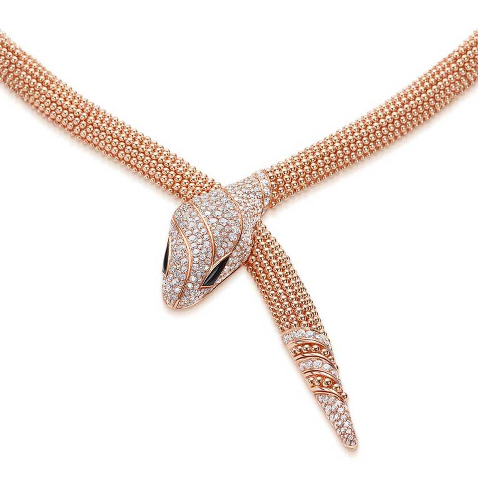 Bulgari Serpenti 75 anniversary Serpenti necklace rose gold and diamonds