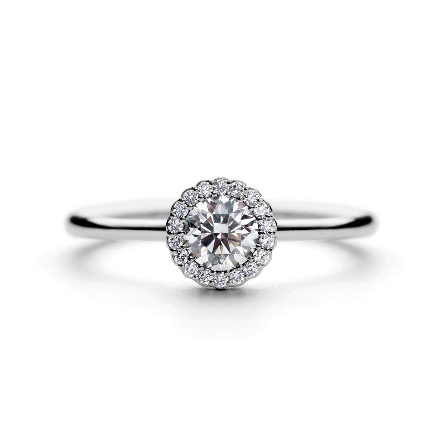 Andrew Geoghegan Cannele platinum engagement ring white background