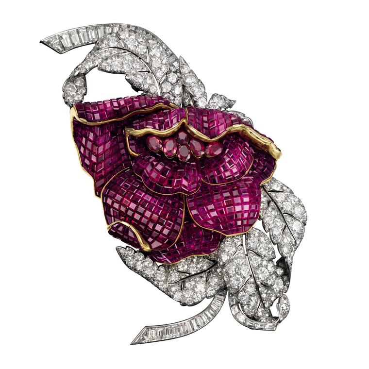 Van Cleef & Arpels Peony Burmese ruby clip