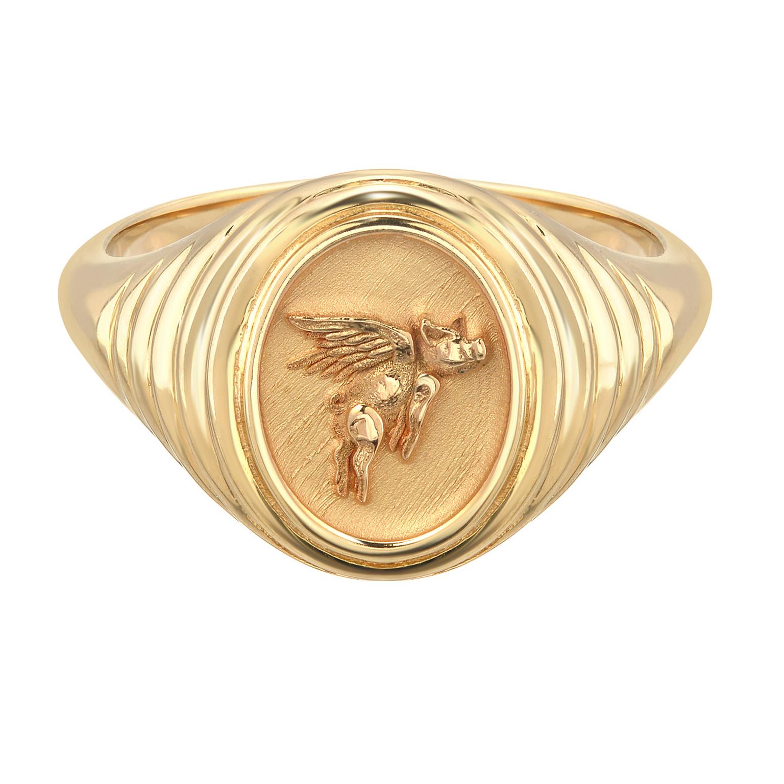 Retrouvai Fantasy Flying Pig signet ring