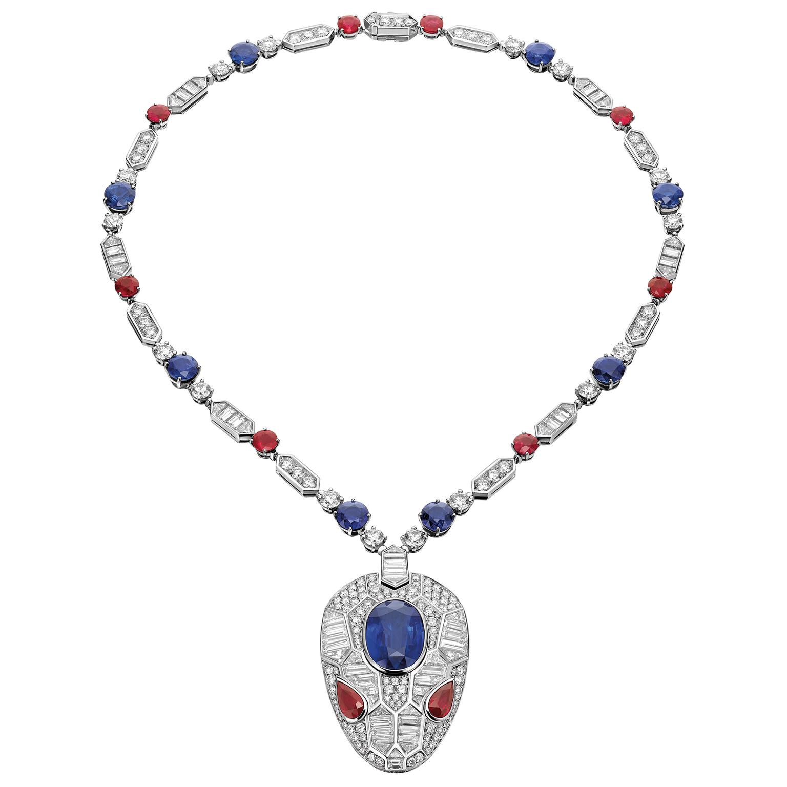 Bulgari sapphire and ruby snake's head pendant