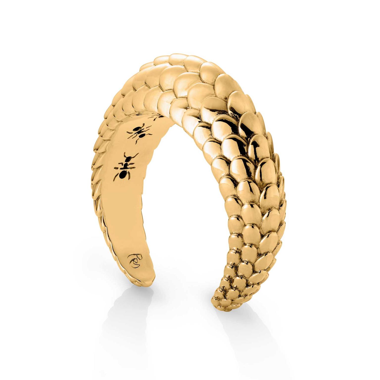 Patrick Mavros Pangolin wide yellow gold cuff