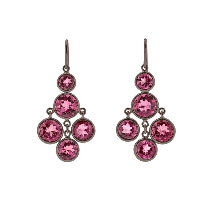 Darling Rose tourmaline and blackened gold earrings