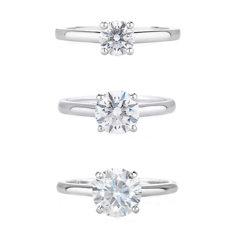 De Beers DB Classic 0.5ct, 1ct and 1.5ct engagement rings