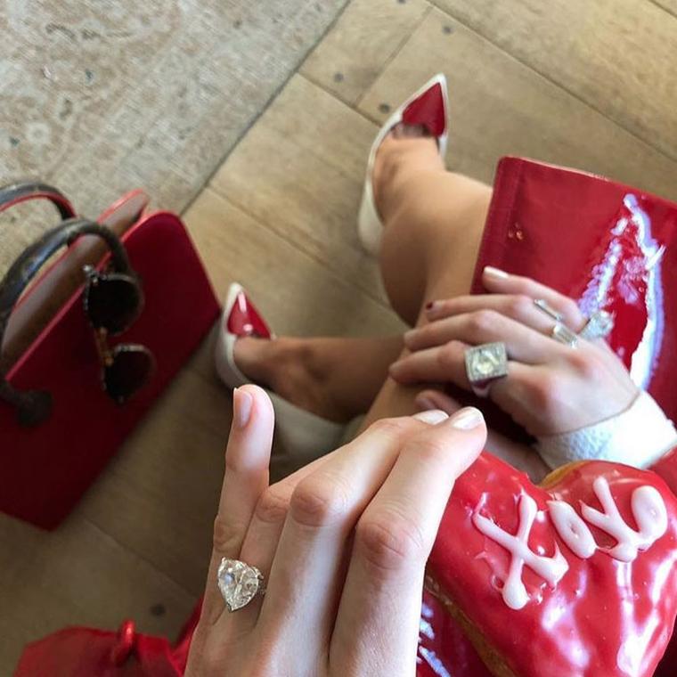 Blake Lively shot from Instagram wearing heart shape diamond ring by Lorraine Schwarzt