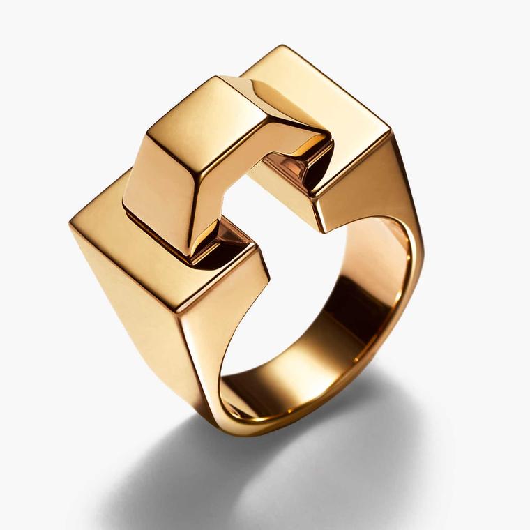 TIffany Out of Retirement Block ring in yellow gold, available at Dover Street Market