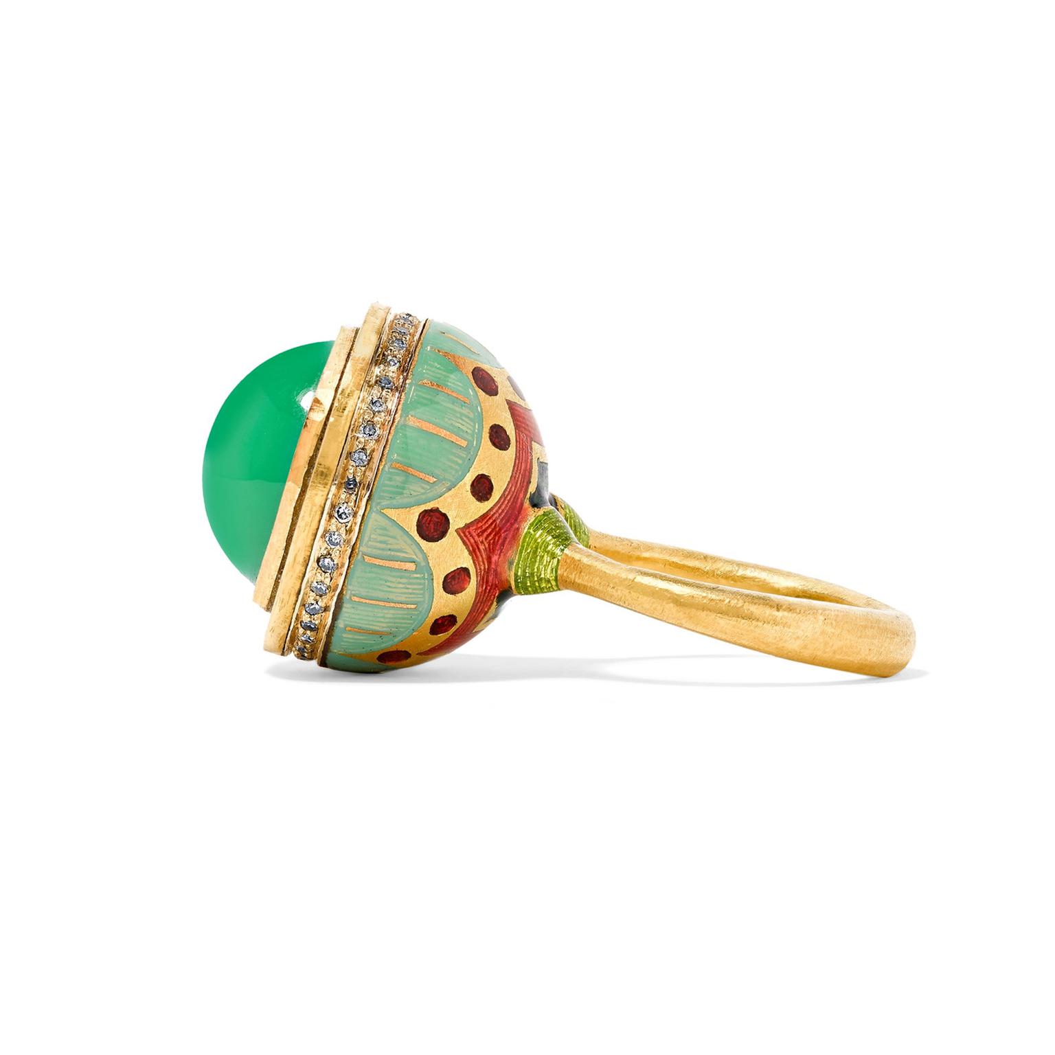 Alice Cicolini enamel and chrysoprase ring side view