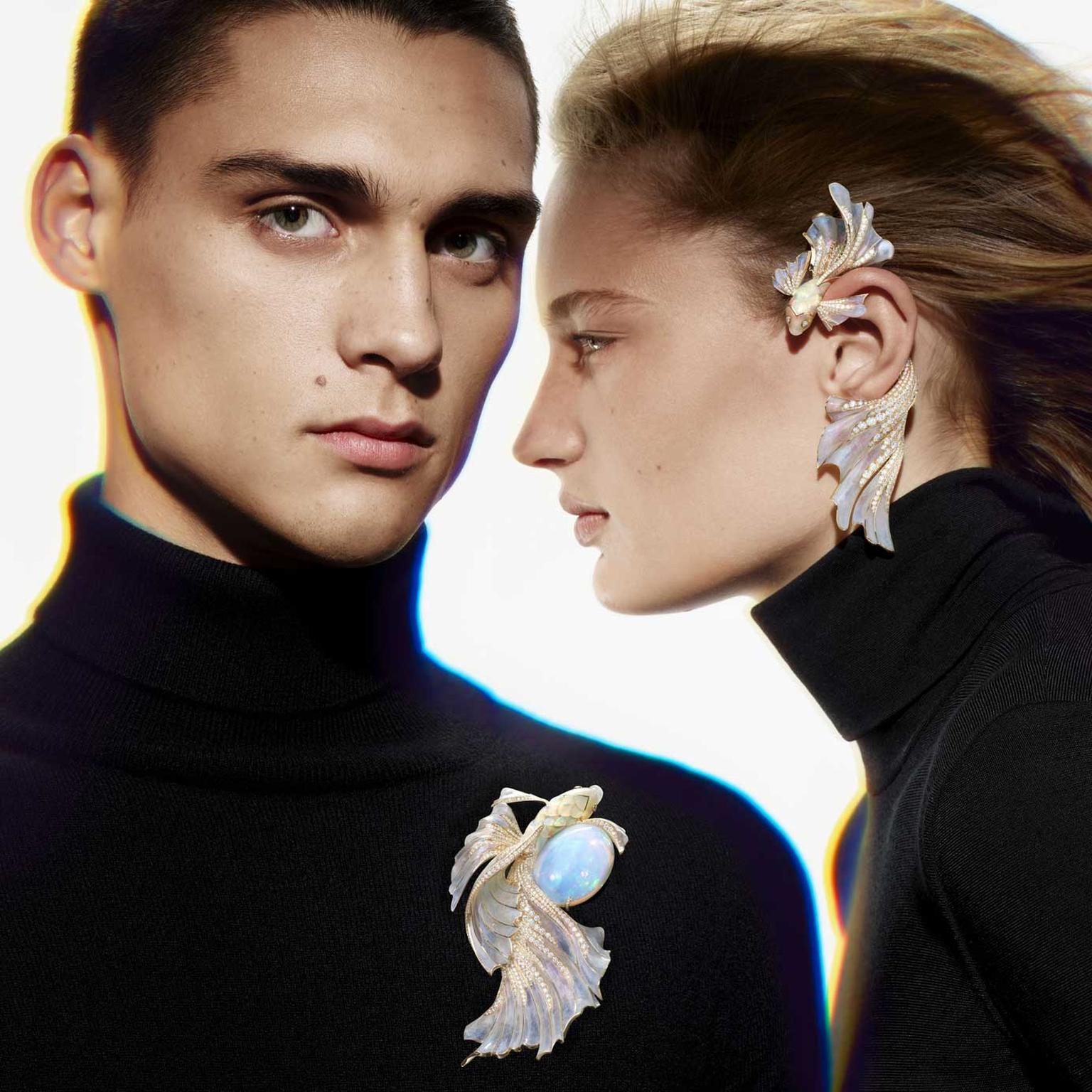Opalescence earring and brooch Boucheron Holographique High Jewellery