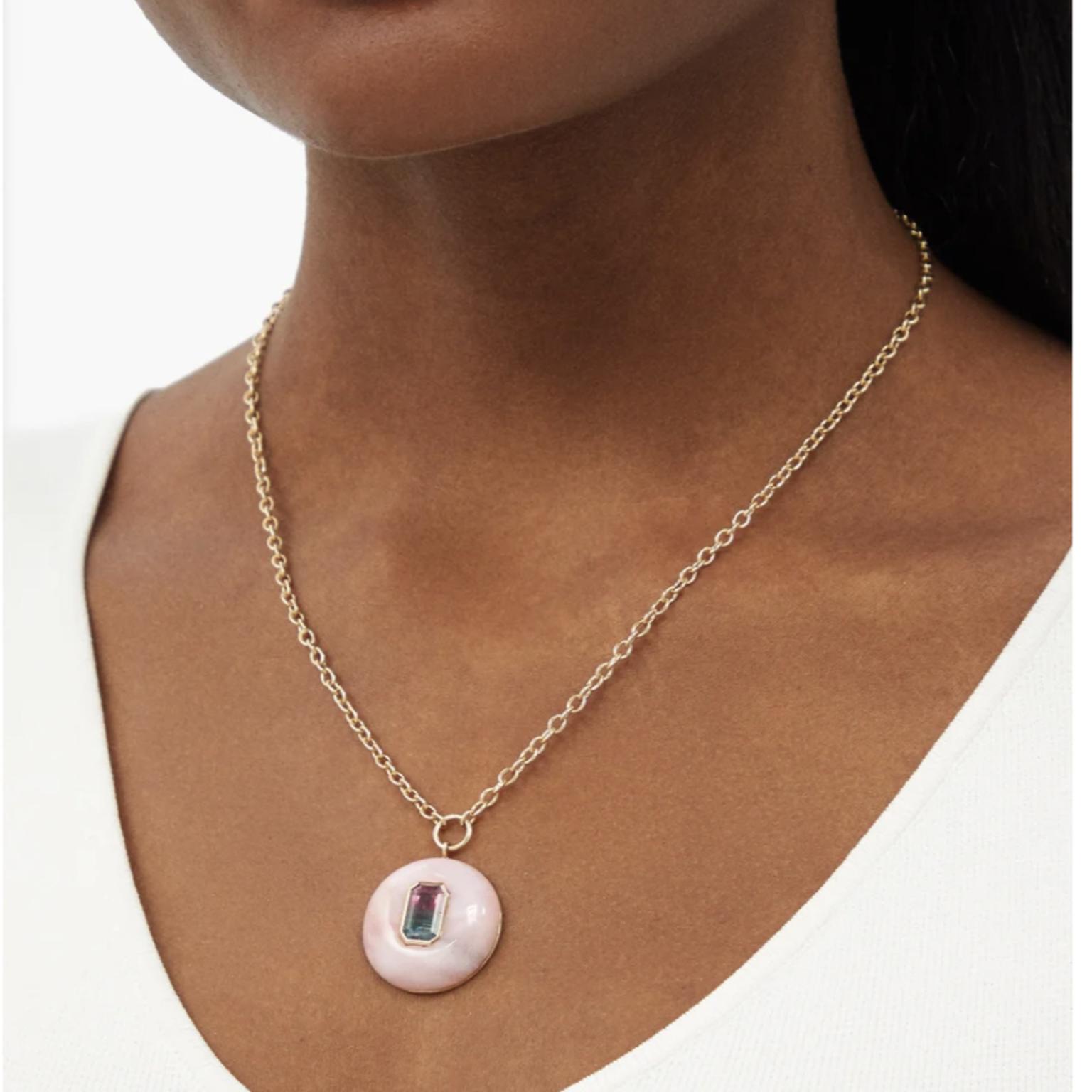 RETROUVAI Lollipop tourmaline, opal & 14kt gold necklace  £3,678 on model