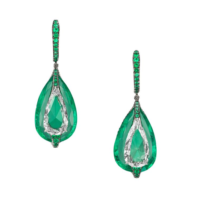 Boghossian High Jewellery emerald and diamond drop earrings