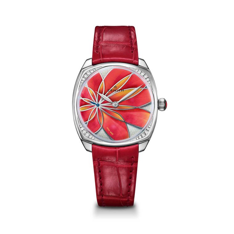 Zenith Star 33mm orange flower ladies watch