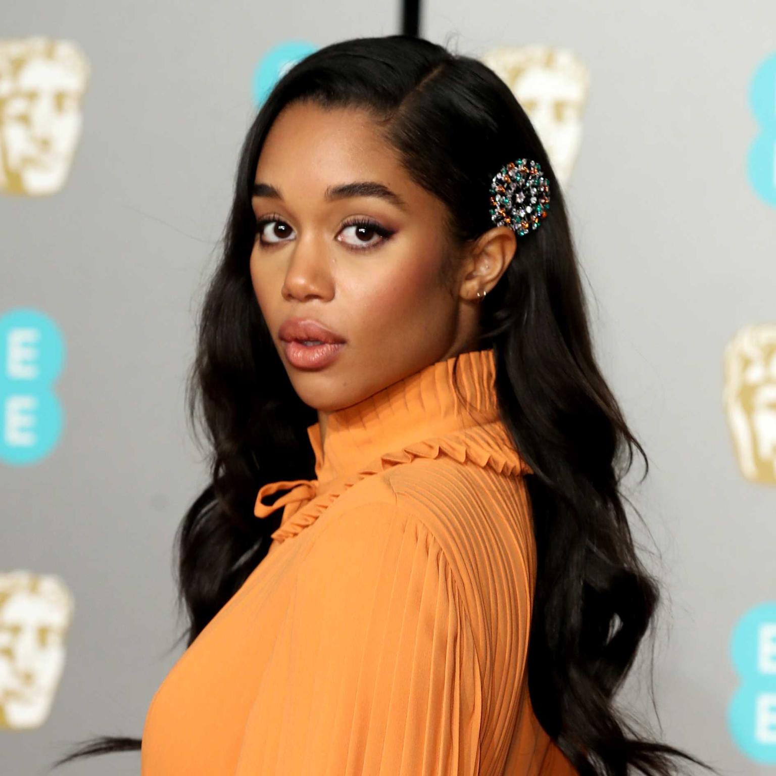 Laura Harrier Bulgari brooch in hair BAFTAs 2019