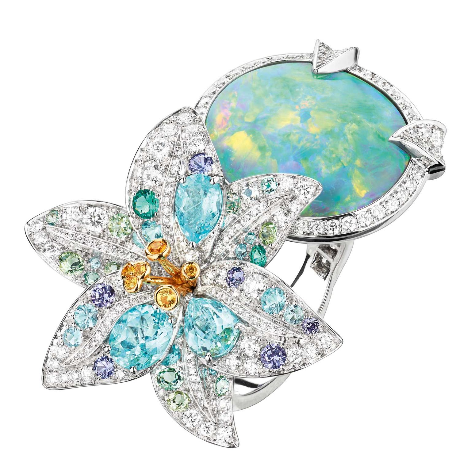 Blossom high jewellery opal and tourmaline ring