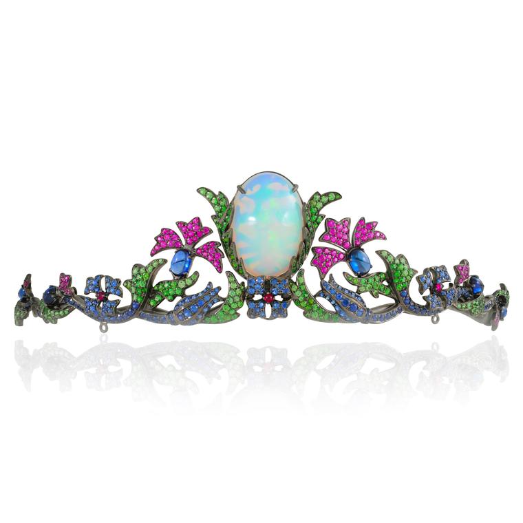 Topkapi opal tiara with coloured gemstones