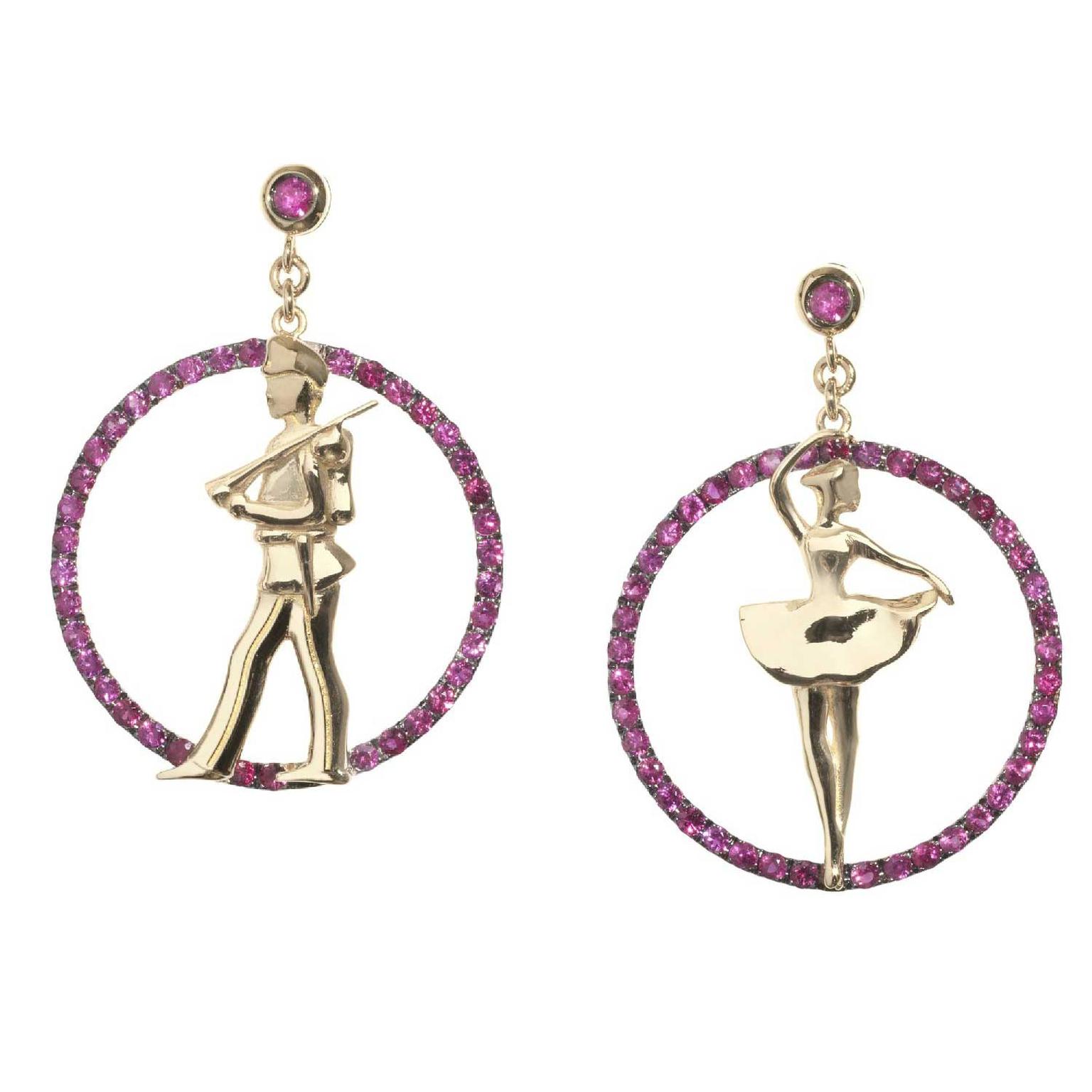 Francesca Villa Joie de Vivre ruby and pink gold earrings