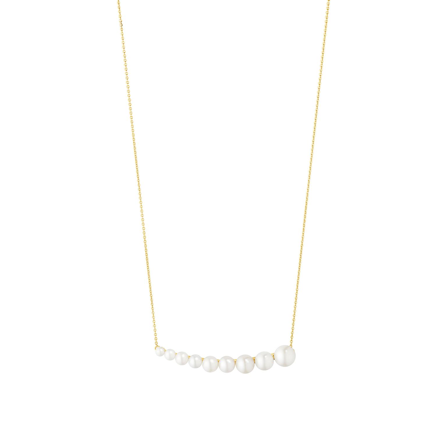 Georg Jensen pearl necklace from the Neva collection in 18ct yellow gold with white cultured Freshwater pearls