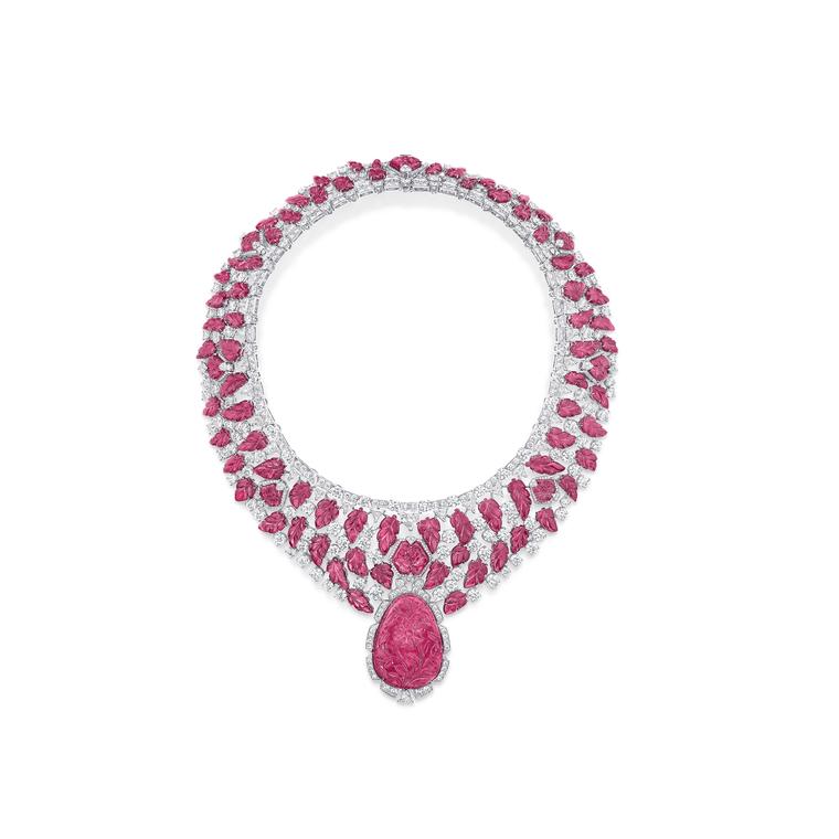 Graff diamonds carved ruby and rose tourmaline necklace