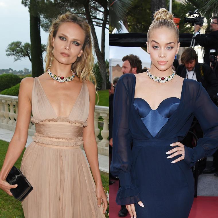 Jasmine Sanders and Natasha Poly wear same vintage Bulgari necklace on the Cannes red carpet