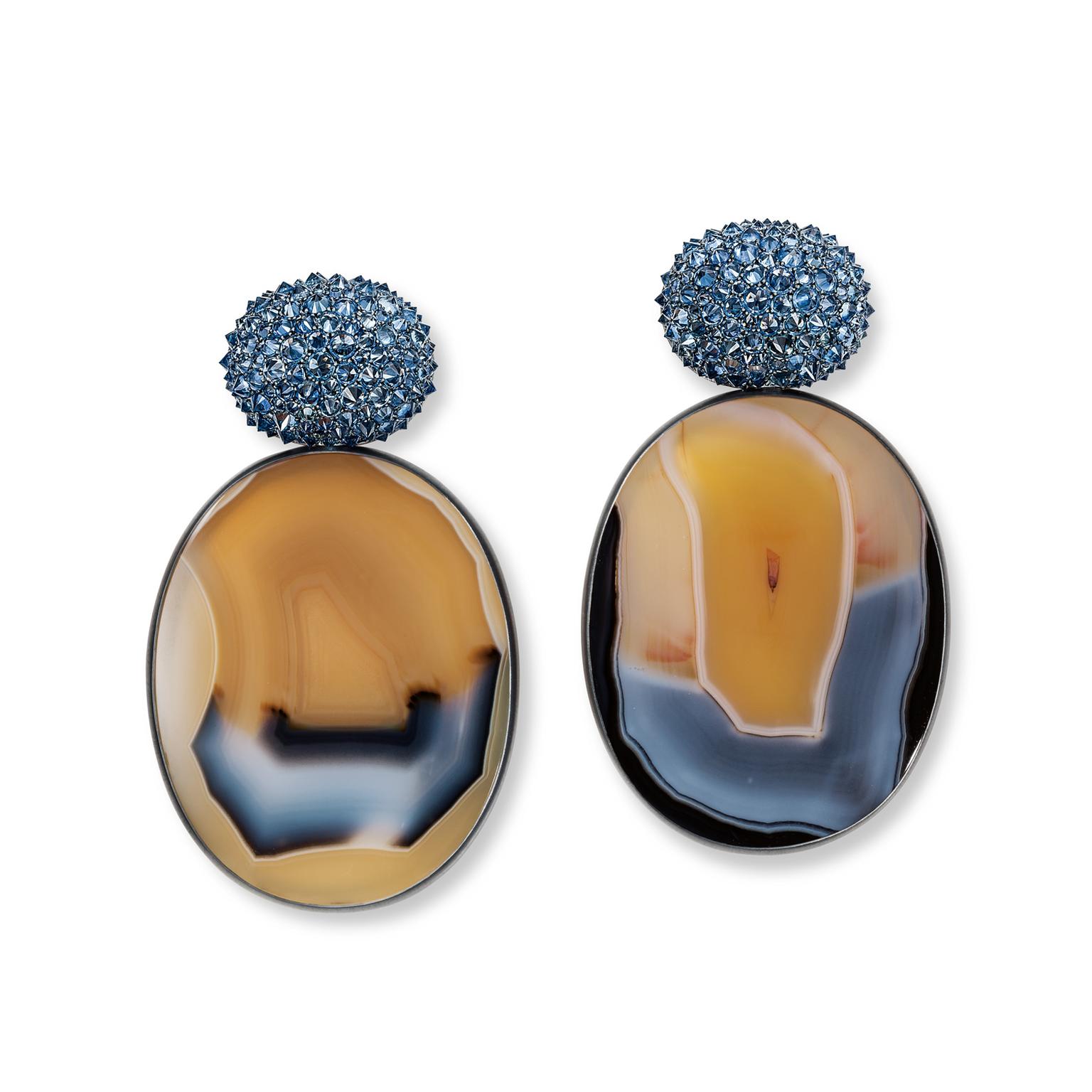 Hemmerle blue and yellow agate earrings