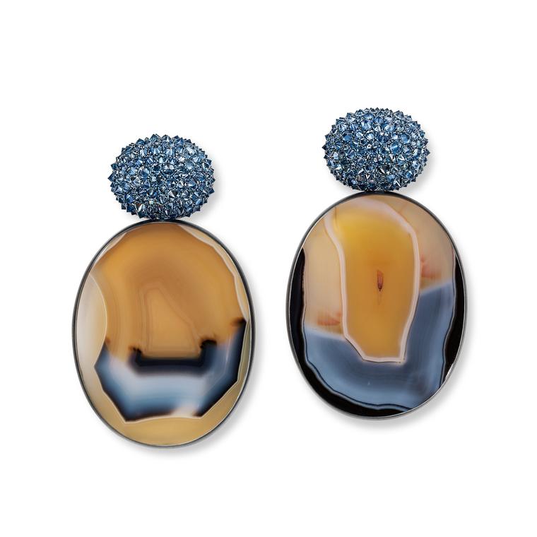 Hemmerle blue and yellow agate earrings