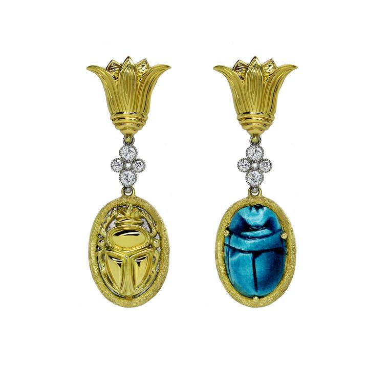 Featherstone Design Scarab diamond and turquoise earrings