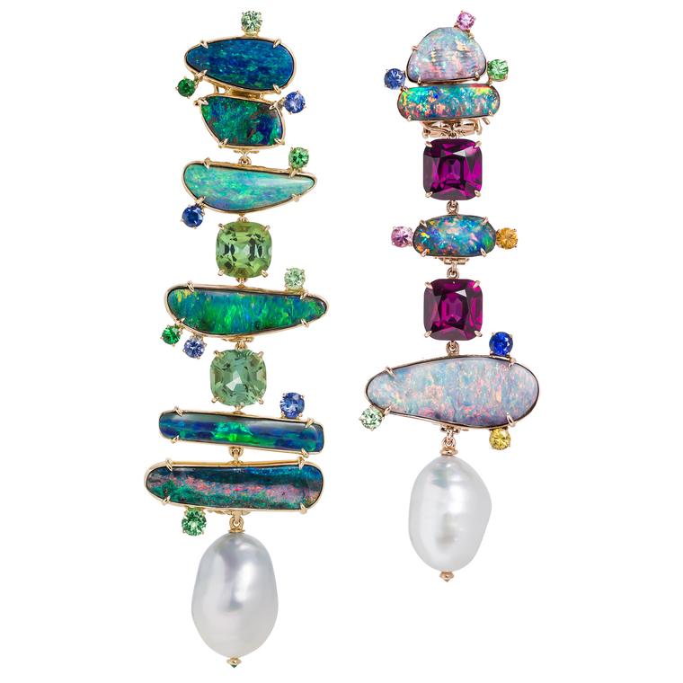 Mismatched opal and pearl earrings