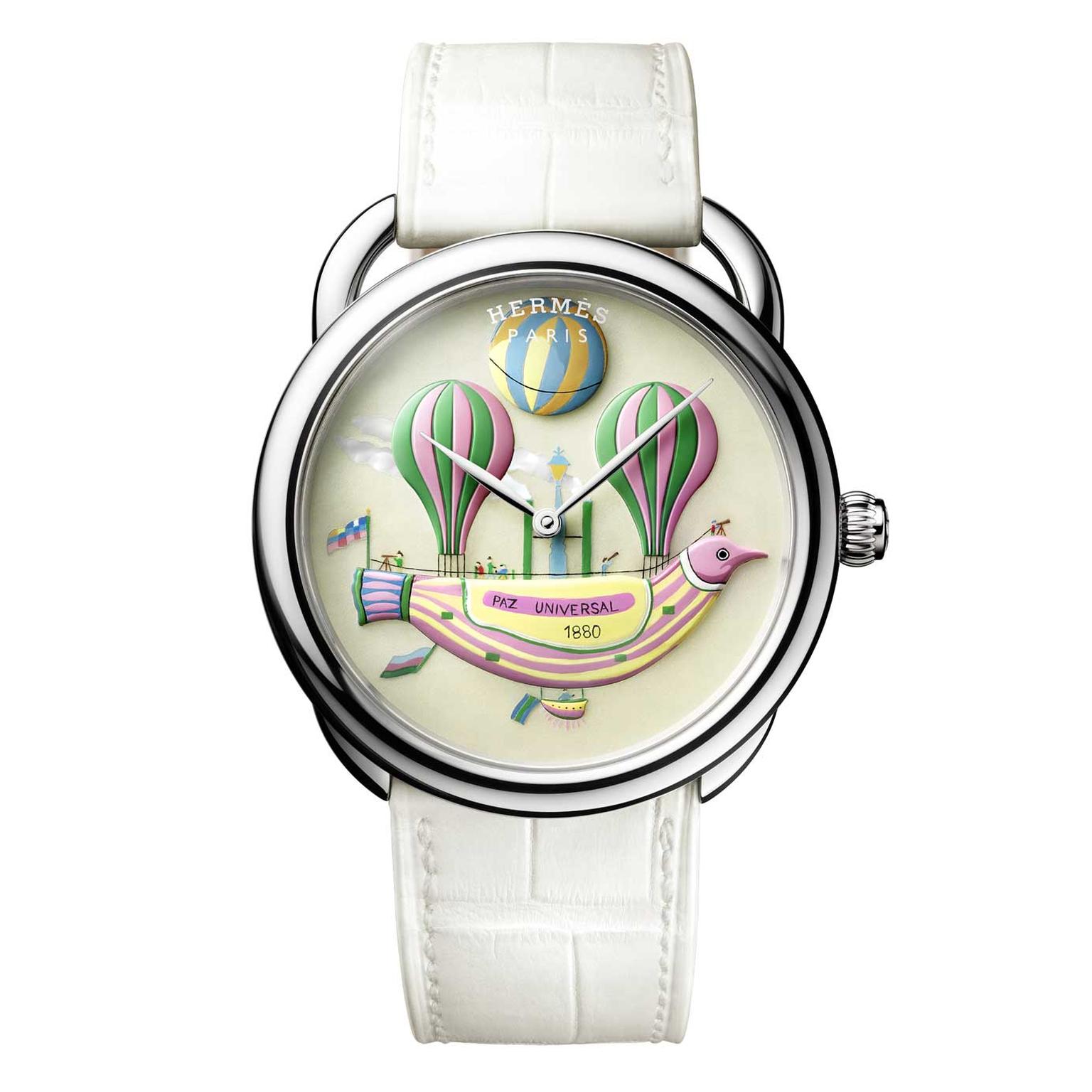 Hermès unveils hand-painted porcelain dial in arceau harnais français watch