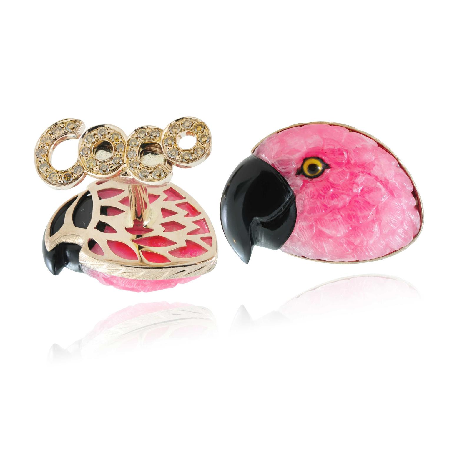 Coco Parrot cufflinks by Lydia Courteille