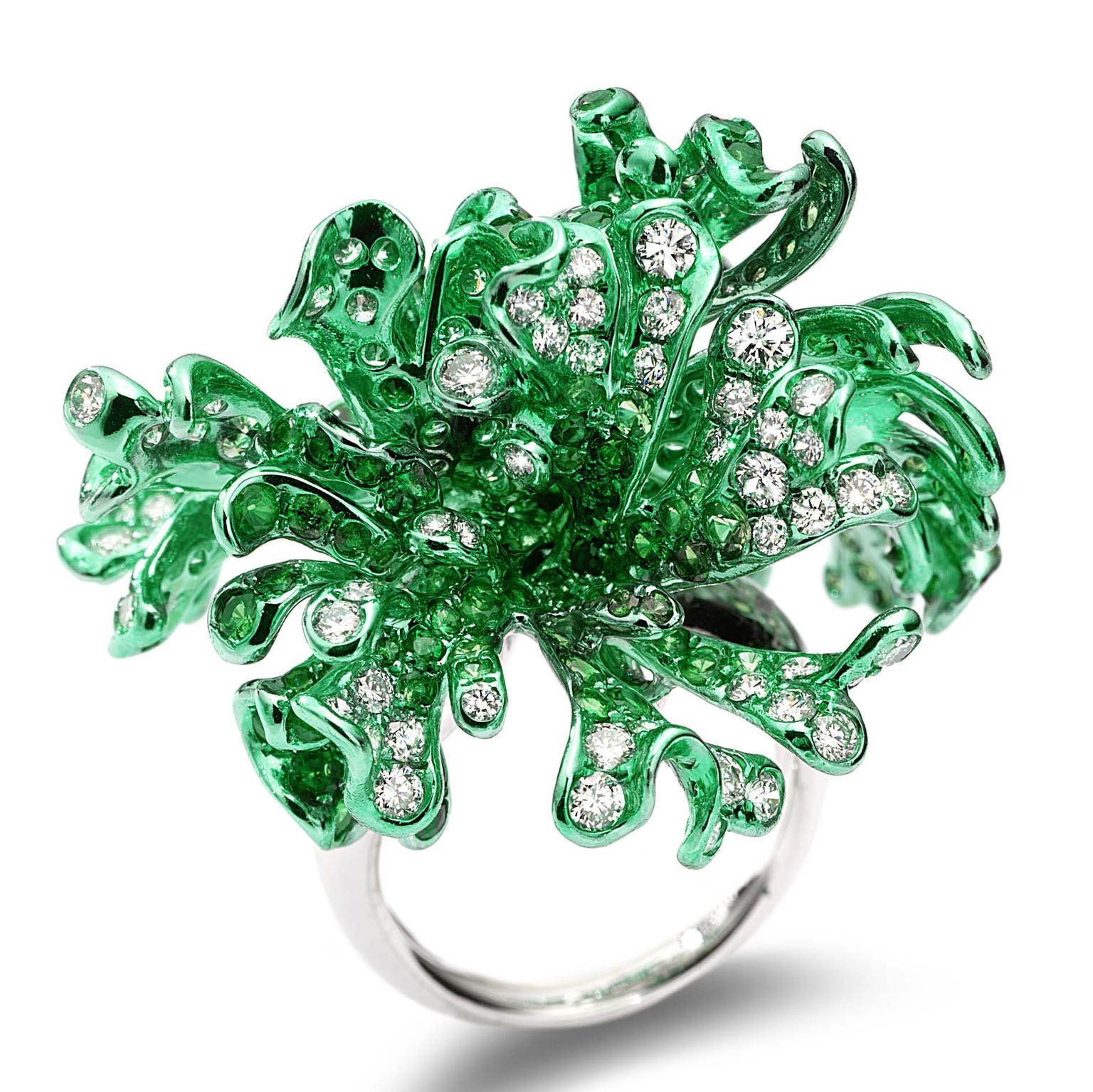 Neha Dani Myra ring diamonds and tsavorites